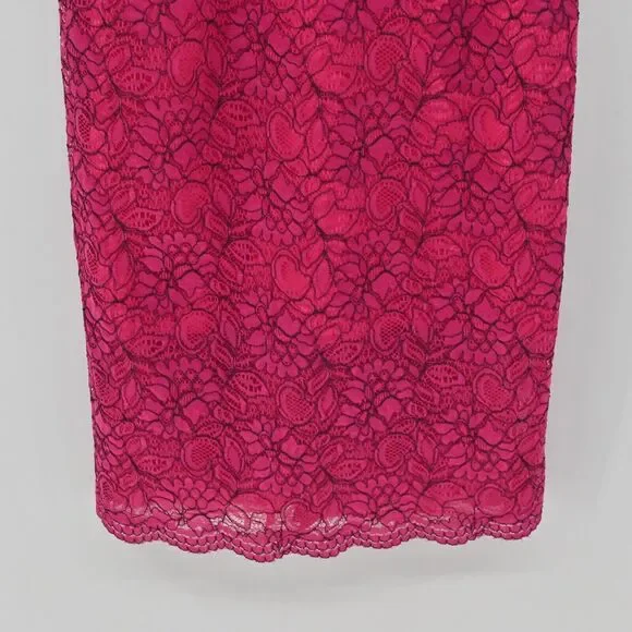 MONIQUE LHUILLIER Dress Sz 6 Pink Lace Sheath Floral Overlay Scalloped Cocktail - Picture 4 of 13